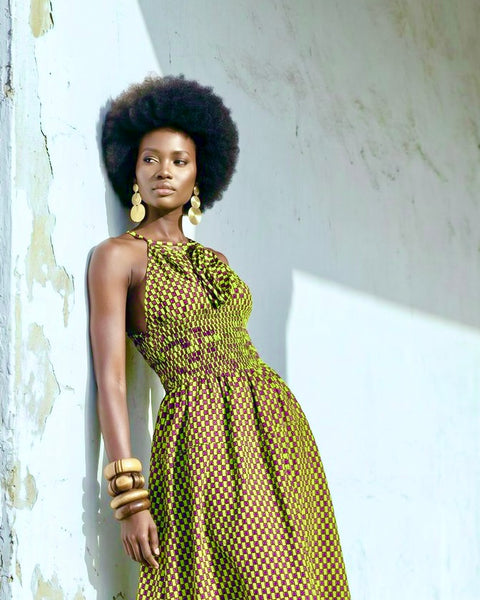 Ameena halter neck maxi dress in a geometric print.