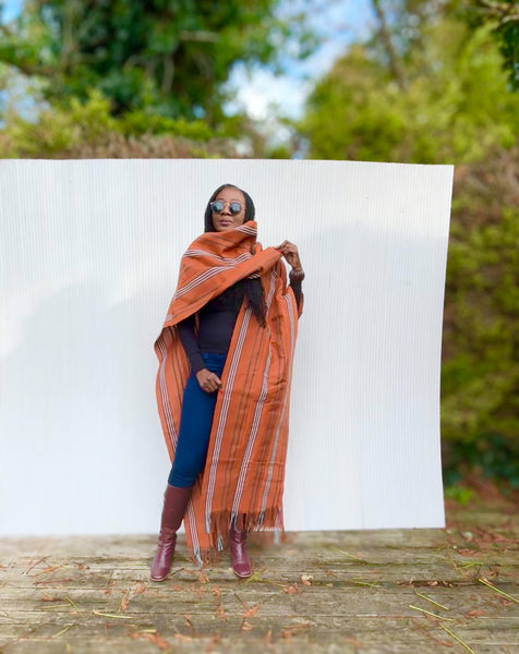 Yelawa handwoven unisex kimono in orange.