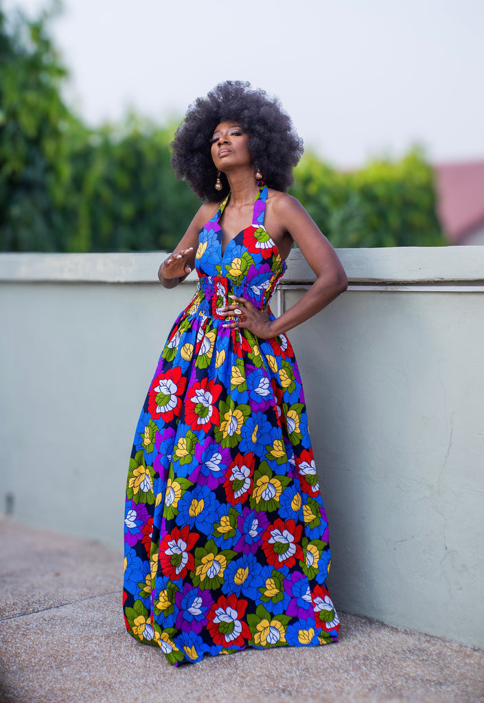 Rahila halter neck multi-coloured floral maxi dress. House of Afrika Rahila halter neck multi-coloured floral maxi dress. House of Afrika