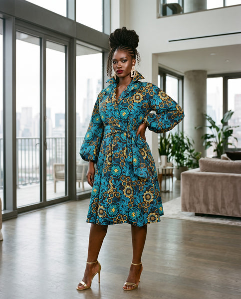 Zenda collared dress with balloon sleeves.