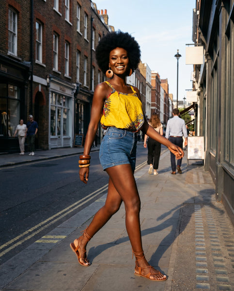 Yello Dashiki asymmetrical loose top.