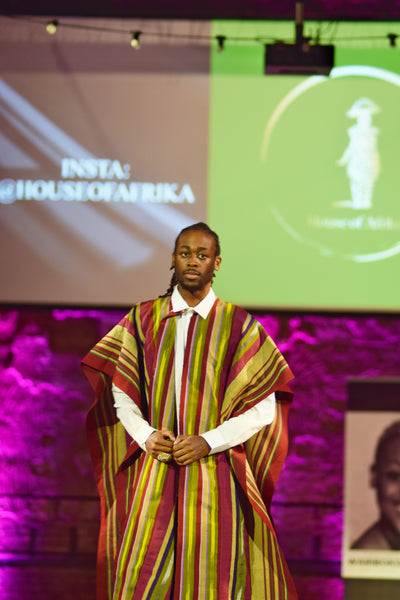 Yelawa handwoven unisex kimono in multicoloured stripes.