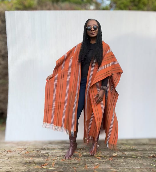 Yelawa handwoven unisex kimono in orange.