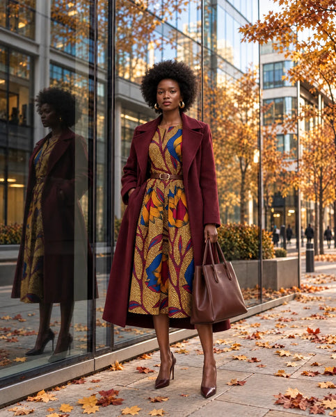 Bini full skirt dress in a leafy floral African print.
