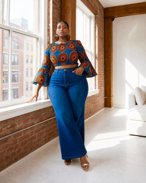 Bindi smocked African print statement bell sleeves top in a vintage print.