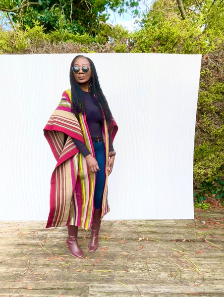 Yelawa handwoven unisex kimono in multicoloured stripes.