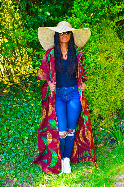 Button down Boubu in a deep brown with dashes of green.