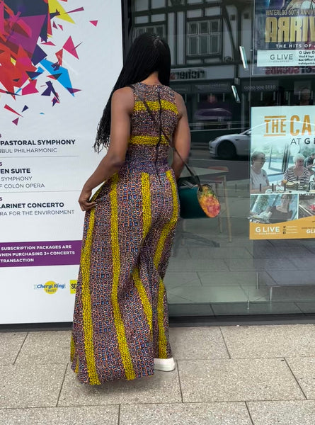 Talata wide leg jumpsuit in a vintage African print.