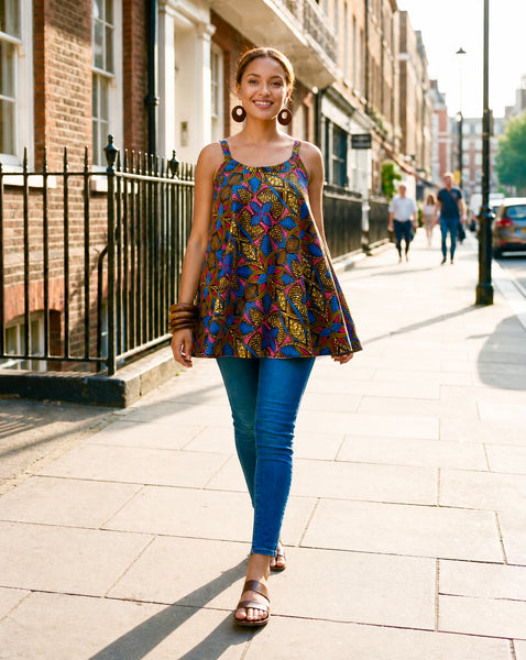 African print loose swing summer top in a multiple colours.
