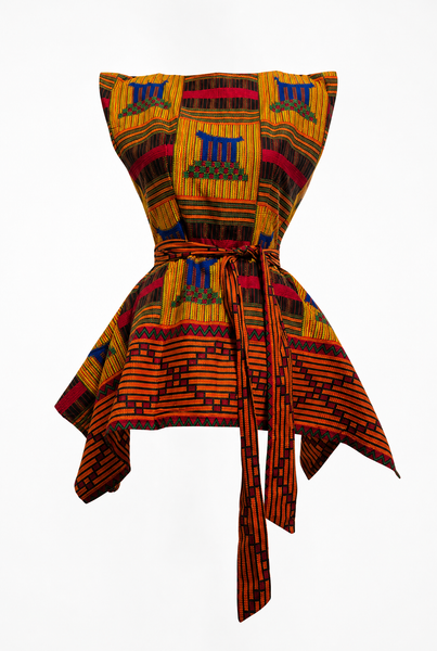 Zena Handkerchief hem peplum top in a vibrant contemporary kente print.