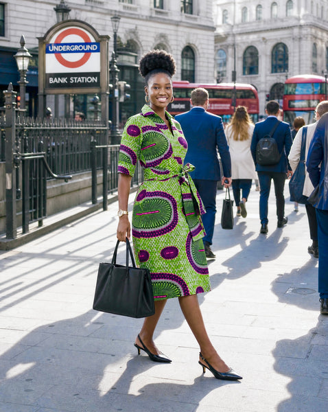 Nona collared shirt dress in a bold contemporary African print.