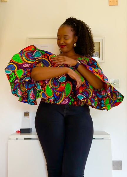 African print Smocked top in a vibrant multicoloured print.