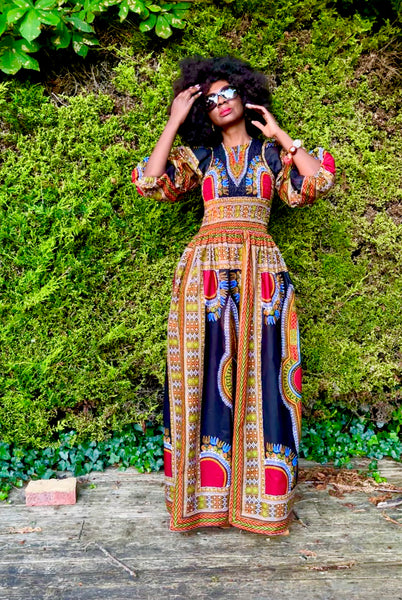 SHATU black dashiki maxi dress