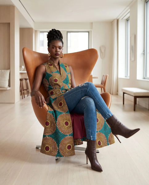 Riki Retro Ankara lapel Dress.