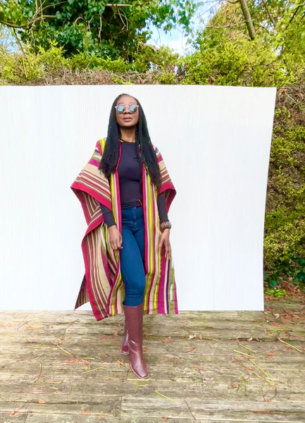 Yelawa handwoven unisex kimono in multicoloured stripes.