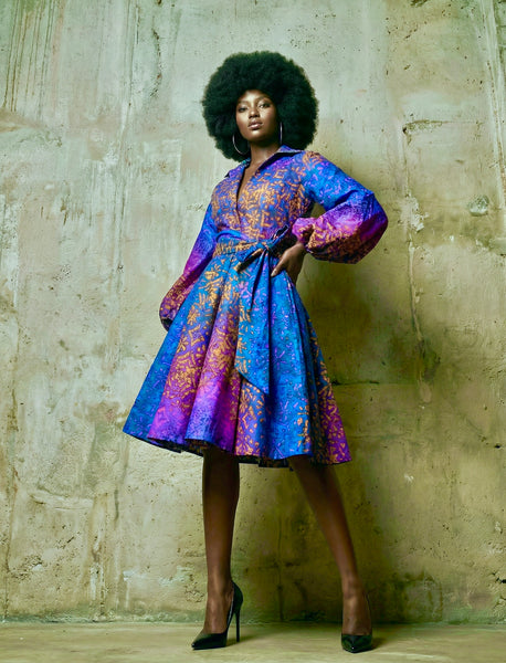Zanda dress with statement sleeves in purple