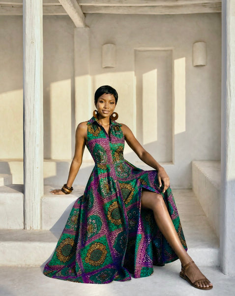 Shali sleeveless collared fit and flare dress.