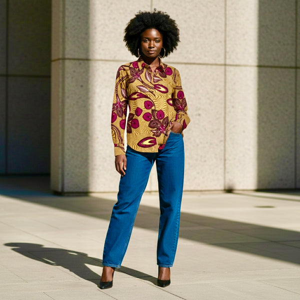 African print tailored retro classic shirt,