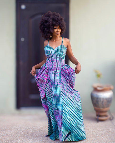 Bilqis statement dress with side gathered puff in tie and dye.