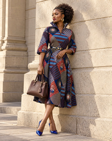 Lira fit and flare three quarter length midi dress.