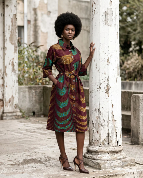Sami button down tailored dress with drawstring.