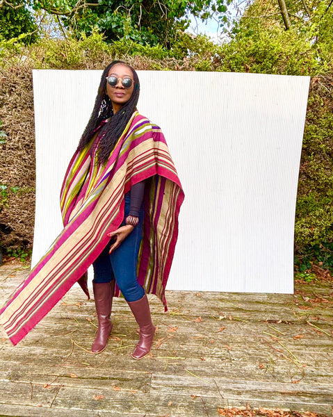 Yelawa handwoven unisex kimono in multicoloured stripes.
