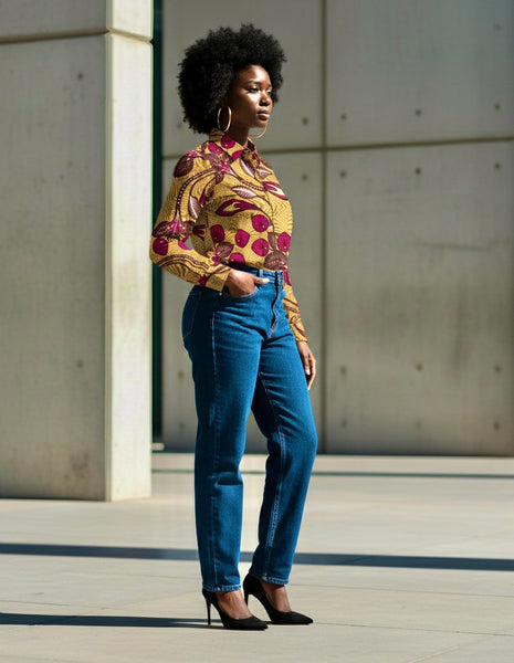African print tailored retro classic shirt,