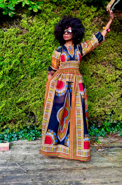 SHATU black dashiki maxi dress