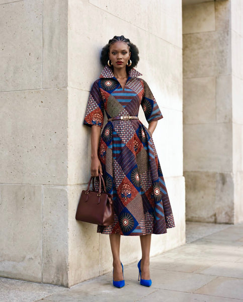 Lira fit and flare three quarter length midi dress.