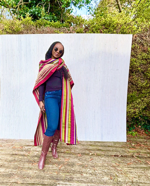 Yelawa handwoven unisex kimono in multicoloured stripes.