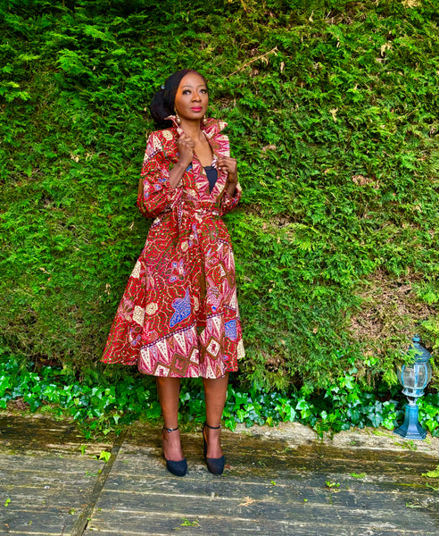 Zenda puff sleeve dress in a red floral print.