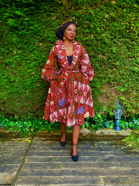 Zenda puff sleeve dress in a red floral print.