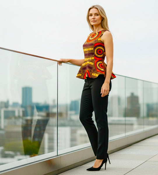 Wunam ankara peplum top in a multi-coloured ankara print