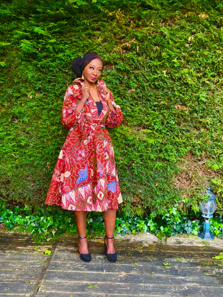 Zenda puff sleeve dress in a red floral print.