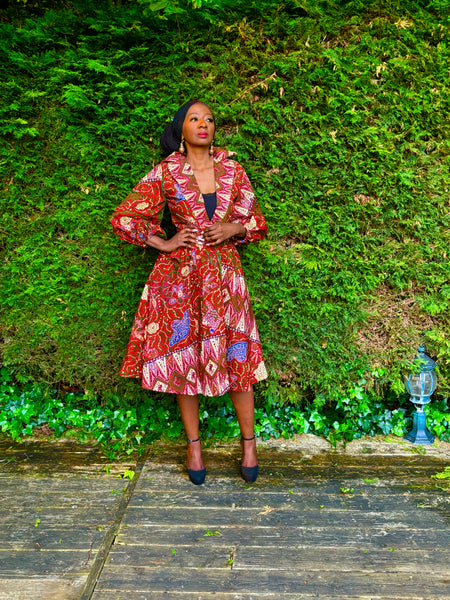 Zenda puff sleeve dress in a red floral print.