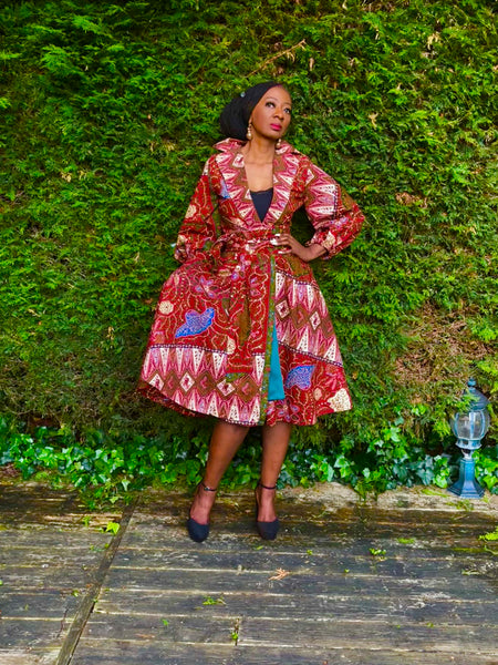 Zenda puff sleeve dress in a red floral print.