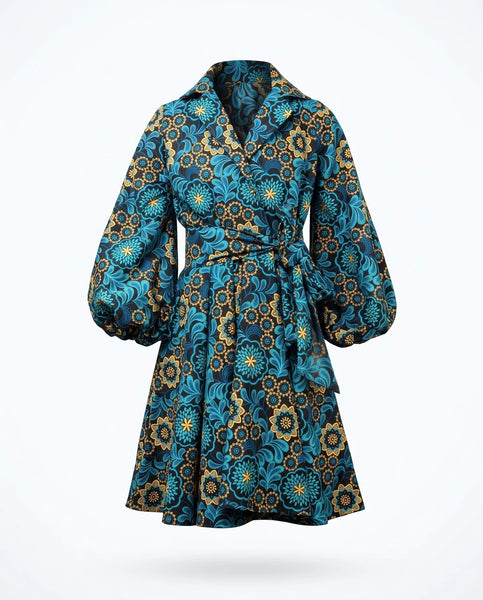 Zenda collared dress with balloon sleeves.