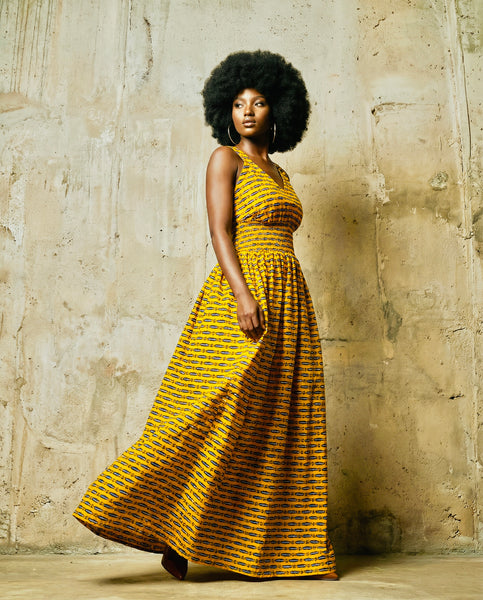 Fatu full skirt maxi dress in Yellow.
