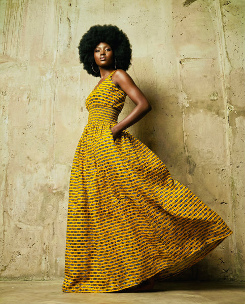Fatu full skirt maxi dress in Yellow.