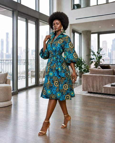 Zenda collared dress with balloon sleeves.