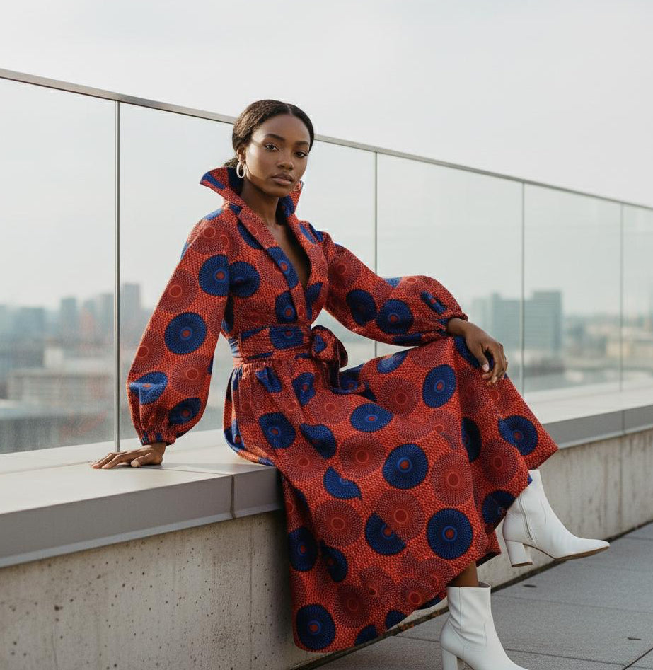 Zenda puff sleeve coat dress