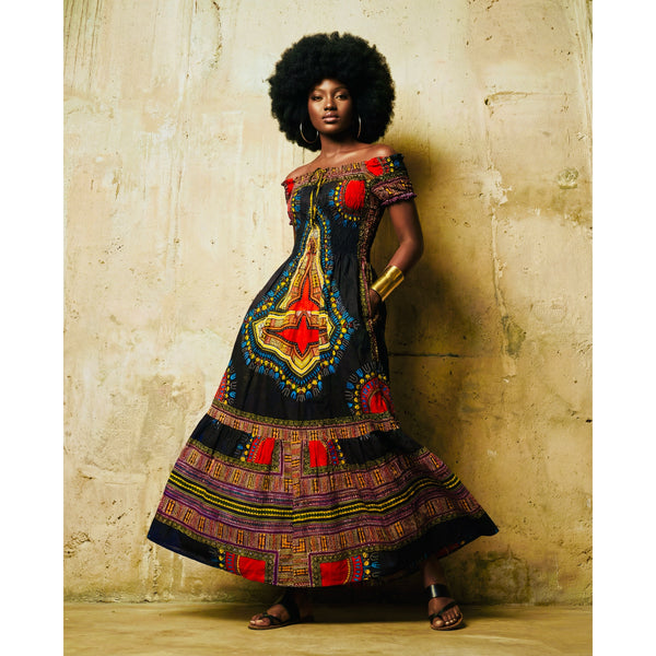 Afro bohemian Black Dashiki  Gypsy inspired Maxi dress.