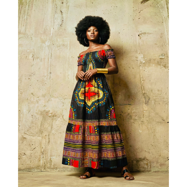Afro bohemian Black Dashiki  Gypsy inspired Maxi dress.