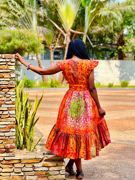 WUNTIA Hi-Lo dress in batik - orange