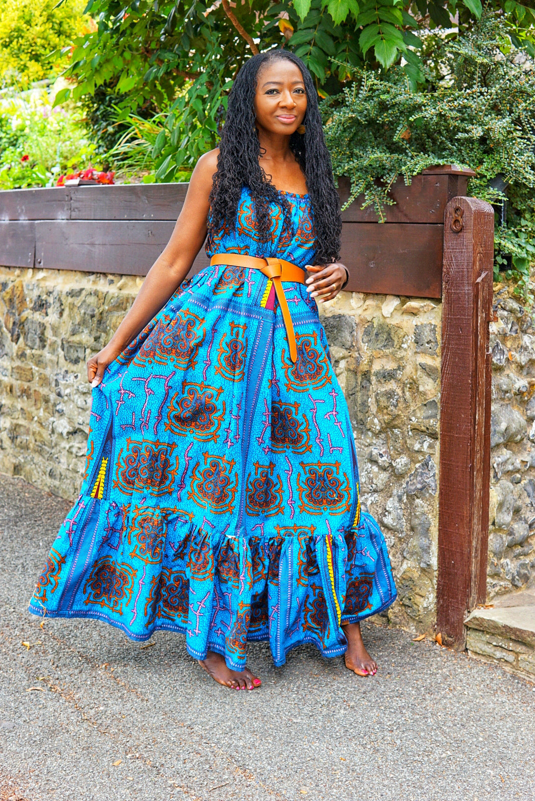 NILA African print royal blue cut out dress – House of Afrika