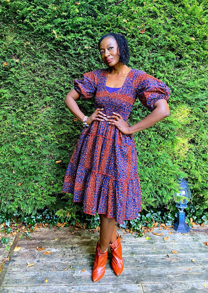 Puff sleeve African print dress