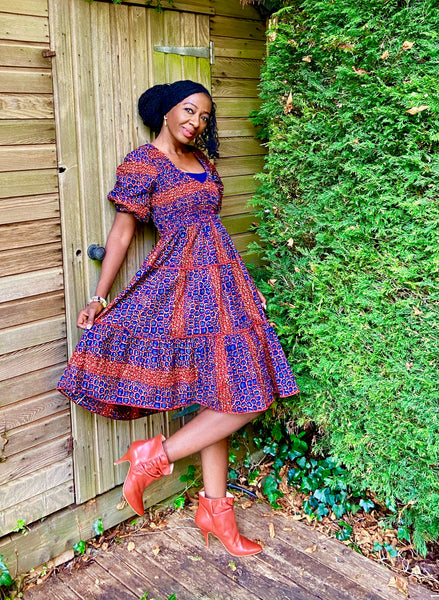 Puff sleeve African print dress