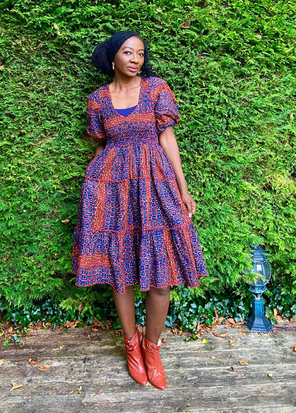 Puff sleeve African print dress