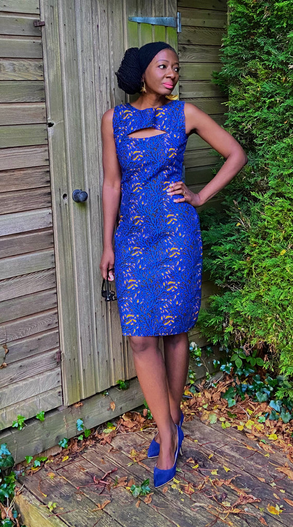 NILA African print royal blue cut out dress House of Afrika NILA African print royal blue cut out dress House of Afrika