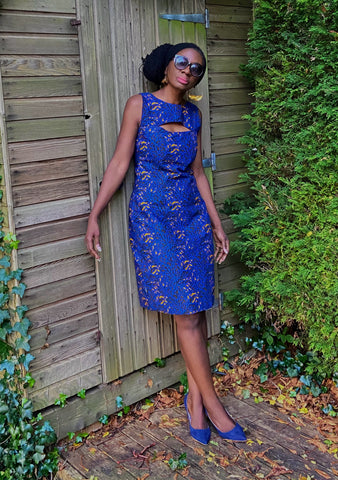 NILA African print royal blue cut out dress